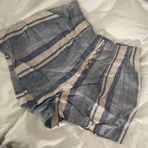 High Waist Blue and Cream Striped Shorts